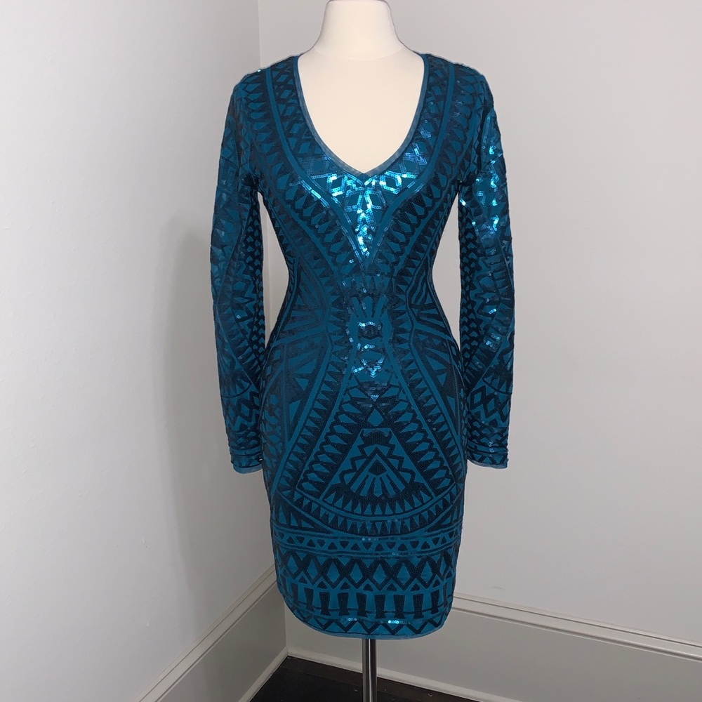 Teal blue sequin dress